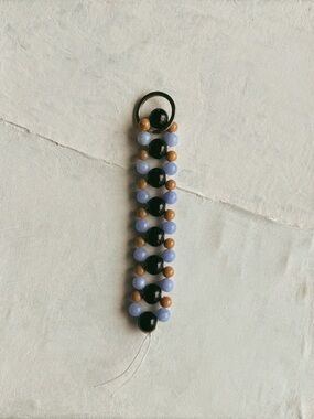 Suki black wood, blue lace agate, & brown semi precious stone beaded keychain